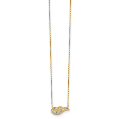 14K Gelbgold Engel Flügel Zirkonia mit 2 Zoll Verlängerung Halskette