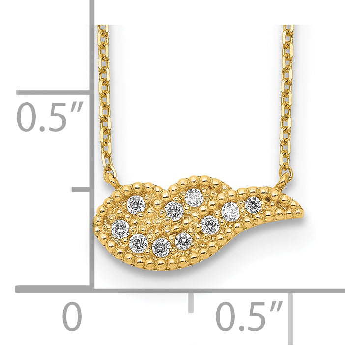 14K Gelbgold Engel Flügel Zirkonia mit 2 Zoll Verlängerung Halskette