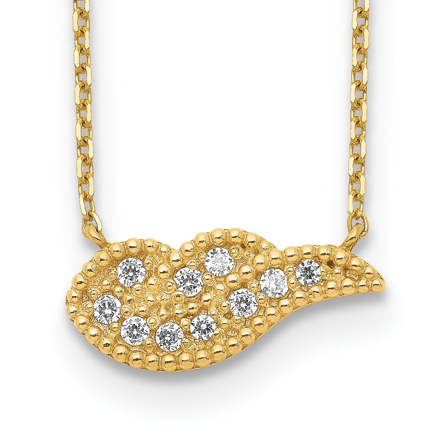 14K Gelbgold Engel Flügel Zirkonia mit 2 Zoll Verlängerung Halskette