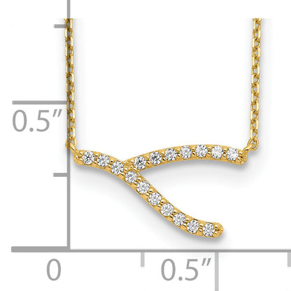 14K Gelbgold Gabelbein Zirkonia mit 2 Zoll Verlängerung Halskette