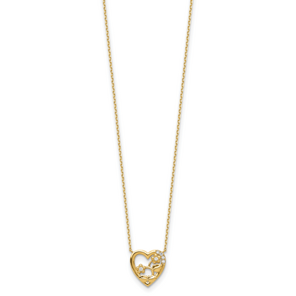14K Gelbgold Herz mit Blumen & Zirkonia 2 Zoll Verlängerung Halskette