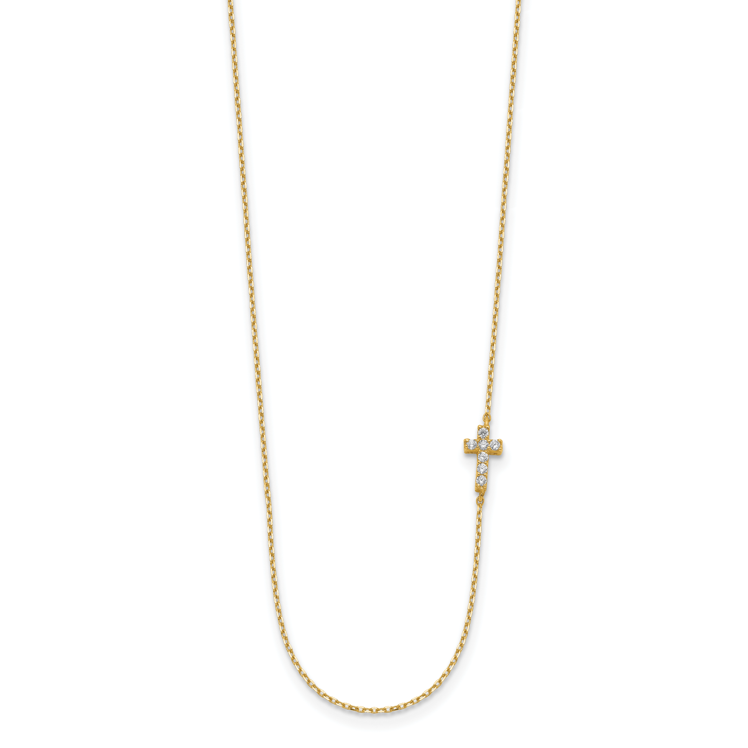 14K Gelbgold Klein Kreuz Zirkonia mit 2 Zoll Verlängerung Halskette