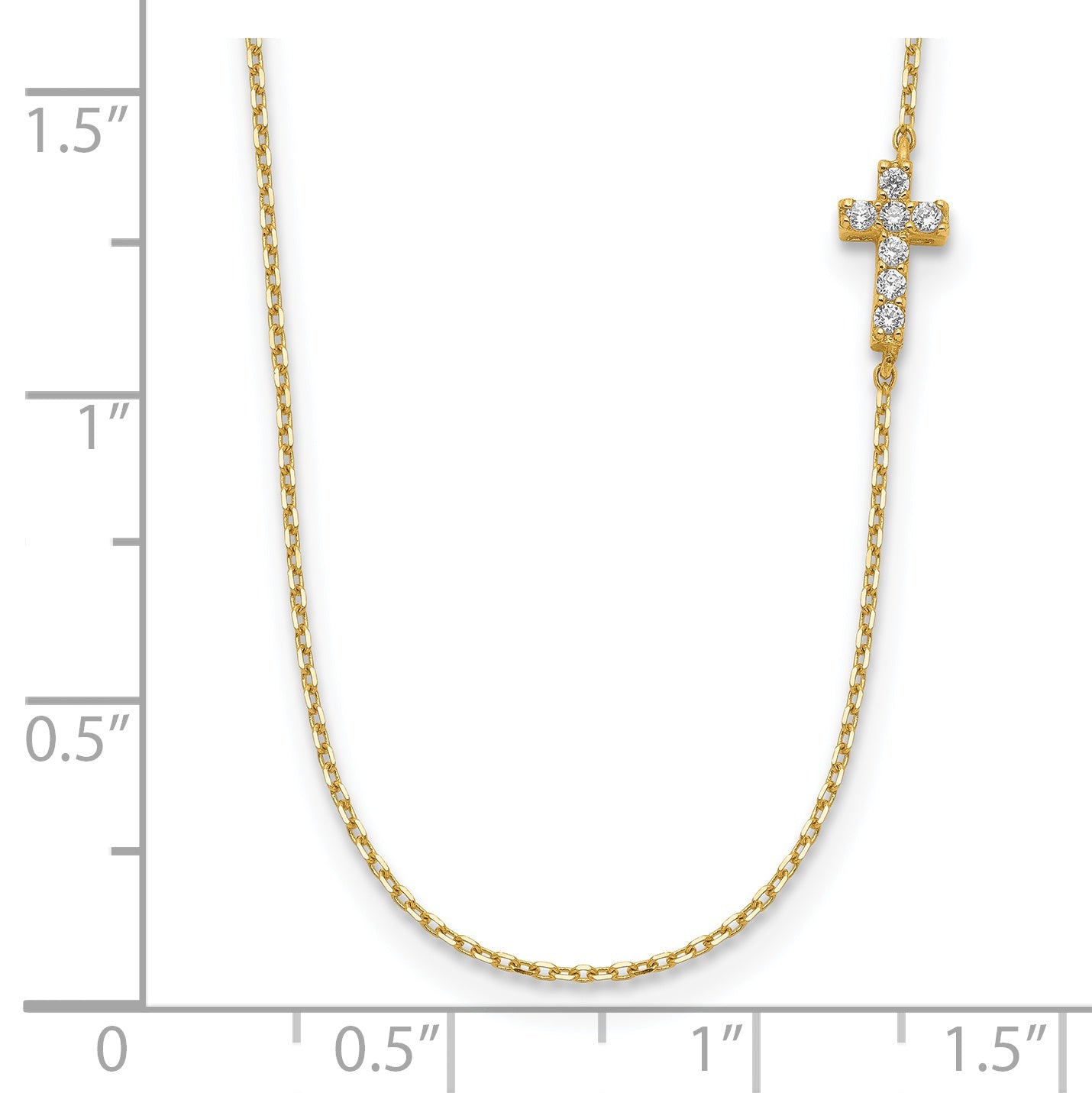 14K Gelbgold Klein Kreuz Zirkonia mit 2 Zoll Verlängerung Halskette