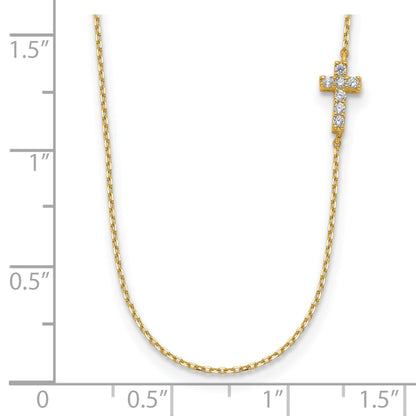 14K Gelbgold Klein Kreuz Zirkonia mit 2 Zoll Verlängerung Halskette