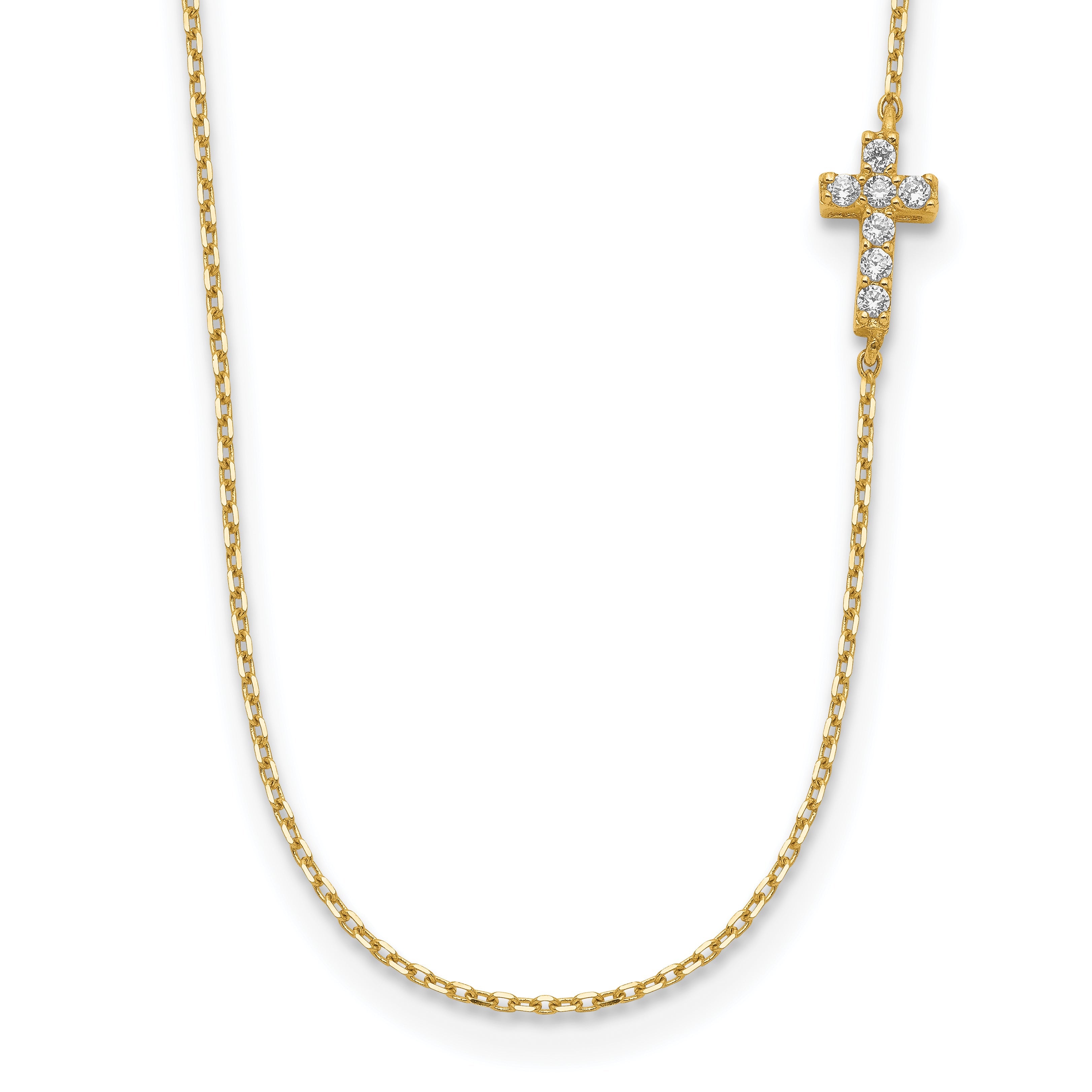 14K Gelbgold Klein Kreuz Zirkonia mit 2 Zoll Verlängerung Halskette