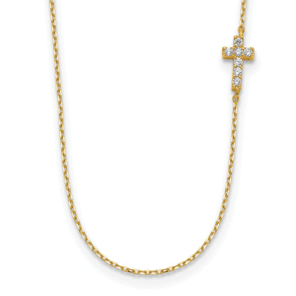 14K Gelbgold Klein Kreuz Zirkonia mit 2 Zoll Verlängerung Halskette