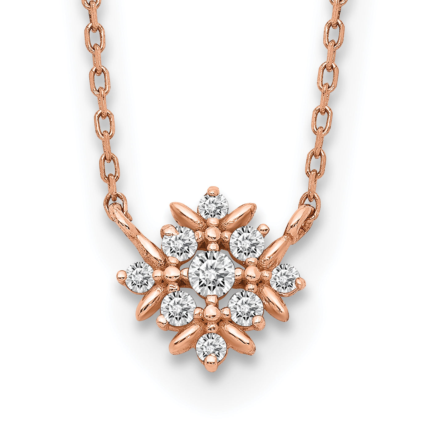 14K Roségold Fantasie Zirkonia mit 1 Zoll Verlängerung. Halskette
