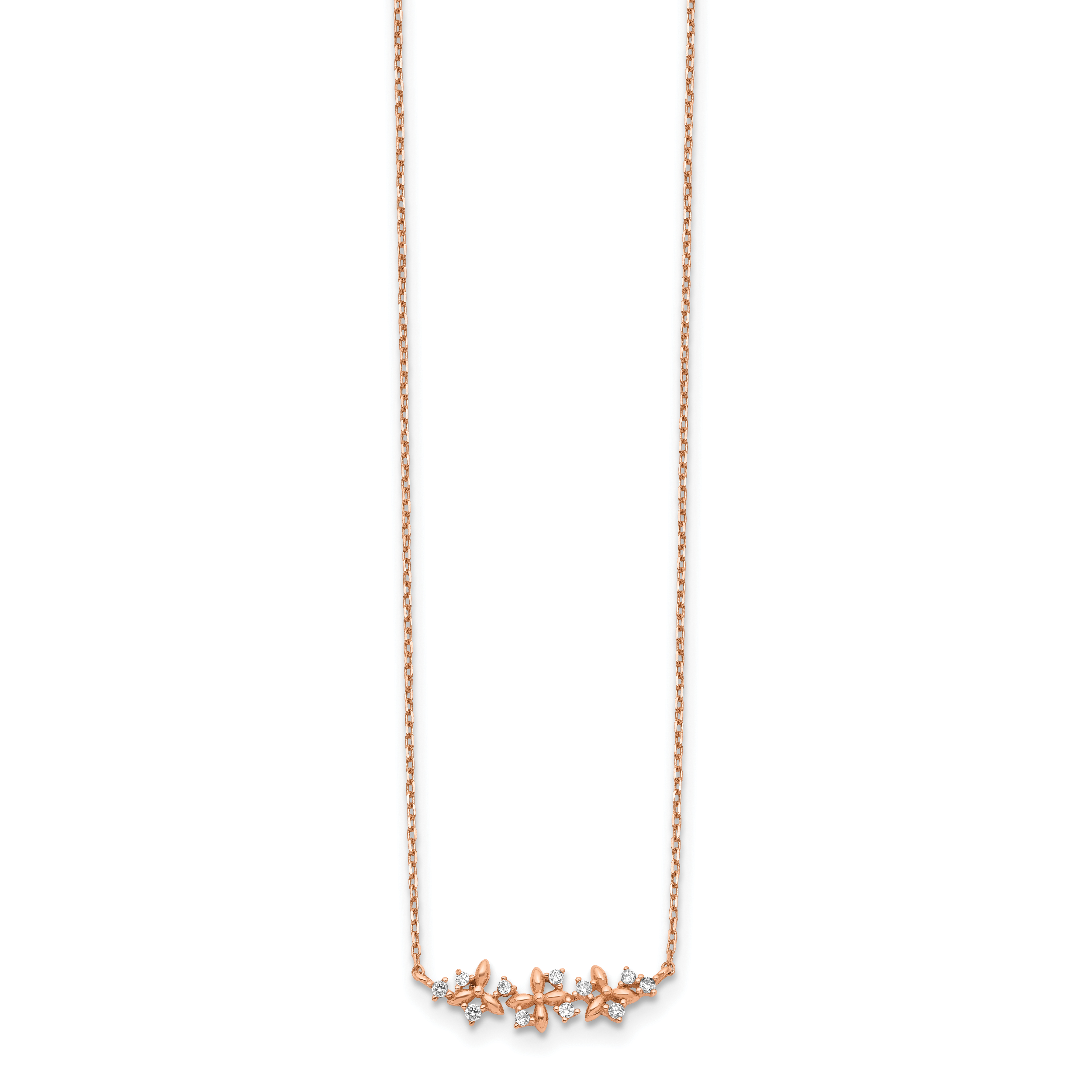 14K Roségold Fantasie Zirkonia mit 1 Zoll Verlängerung. Halskette