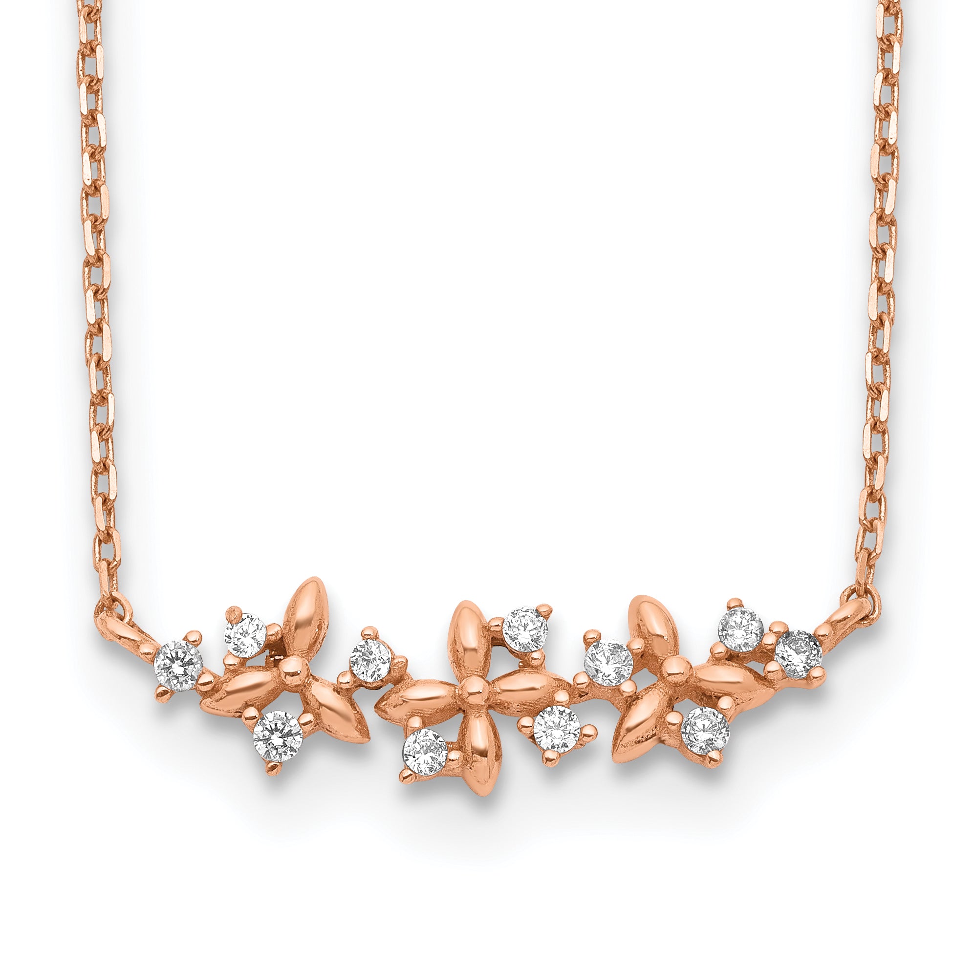 14K Roségold Fantasie Zirkonia mit 1 Zoll Verlängerung. Halskette