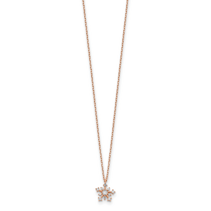14K Roségold Zirkonia Schneeflocke mit 1 Zoll Verlängerung. Halskette