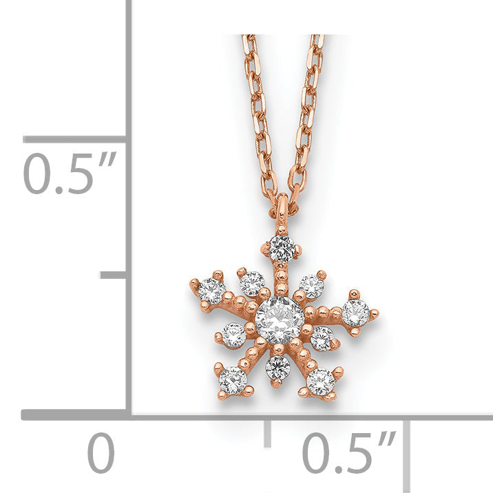 14K Roségold Zirkonia Schneeflocke mit 1 Zoll Verlängerung. Halskette