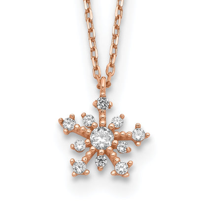14K Roségold Zirkonia Schneeflocke mit 1 Zoll Verlängerung. Halskette