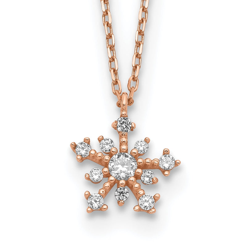 14K Roségold Zirkonia Schneeflocke mit 1 Zoll Verlängerung. Halskette