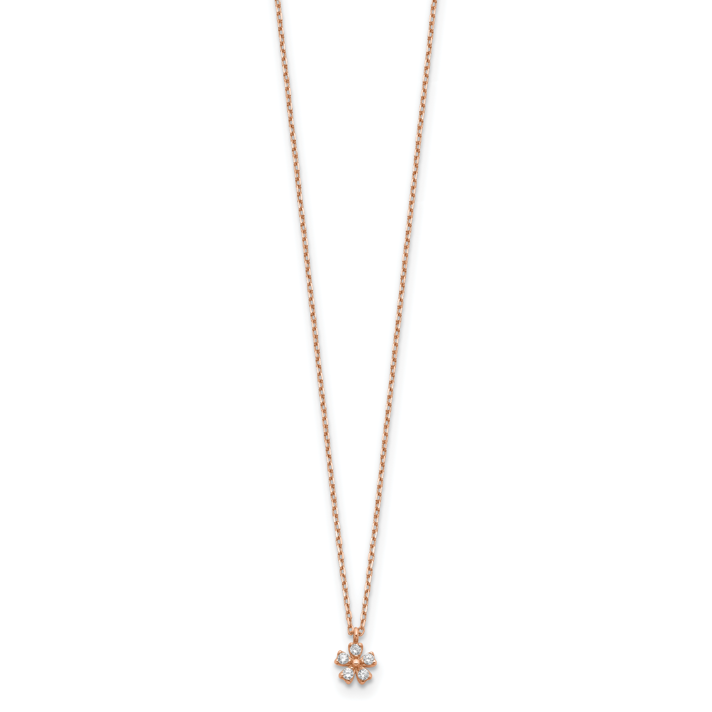 14K Roségold Zirkonia Blume mit 1 Zoll Verlängerung. Halskette