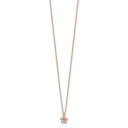 14K Roségold Zirkonia Blume mit 1 Zoll Verlängerung. Halskette
