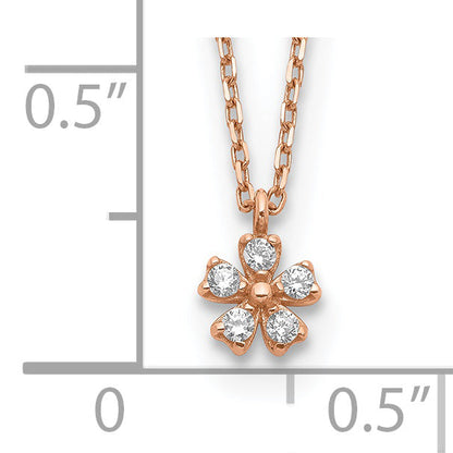 14K Roségold Zirkonia Blume mit 1 Zoll Verlängerung. Halskette