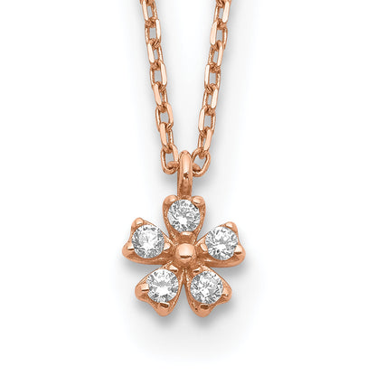 14K Roségold Zirkonia Blume mit 1 Zoll Verlängerung. Halskette