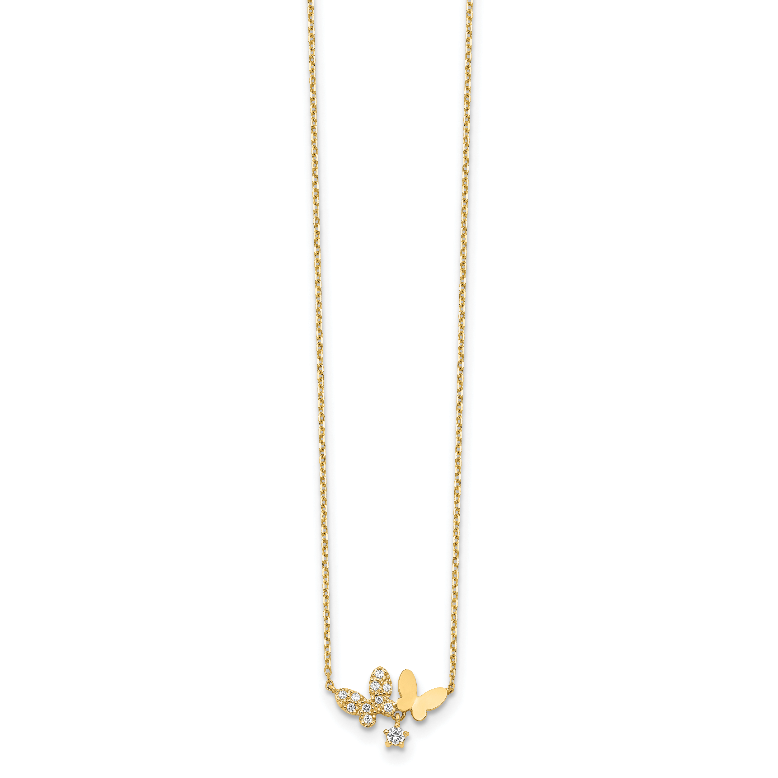 14K Gelbgold Butterflies Zirkonia mit 2 Zoll Verlängerung Halskette