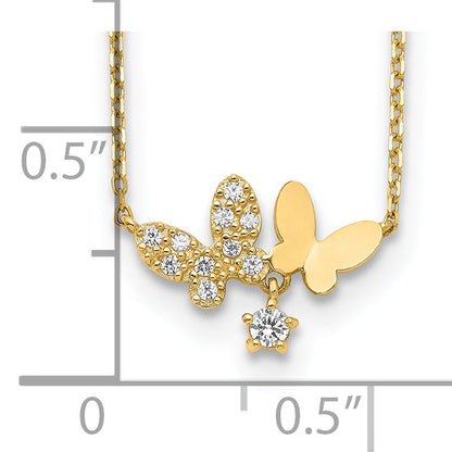 14K Gelbgold Butterflies Zirkonia mit 2 Zoll Verlängerung Halskette