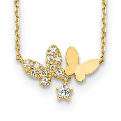 14K Gelbgold Butterflies Zirkonia mit 2 Zoll Verlängerung Halskette