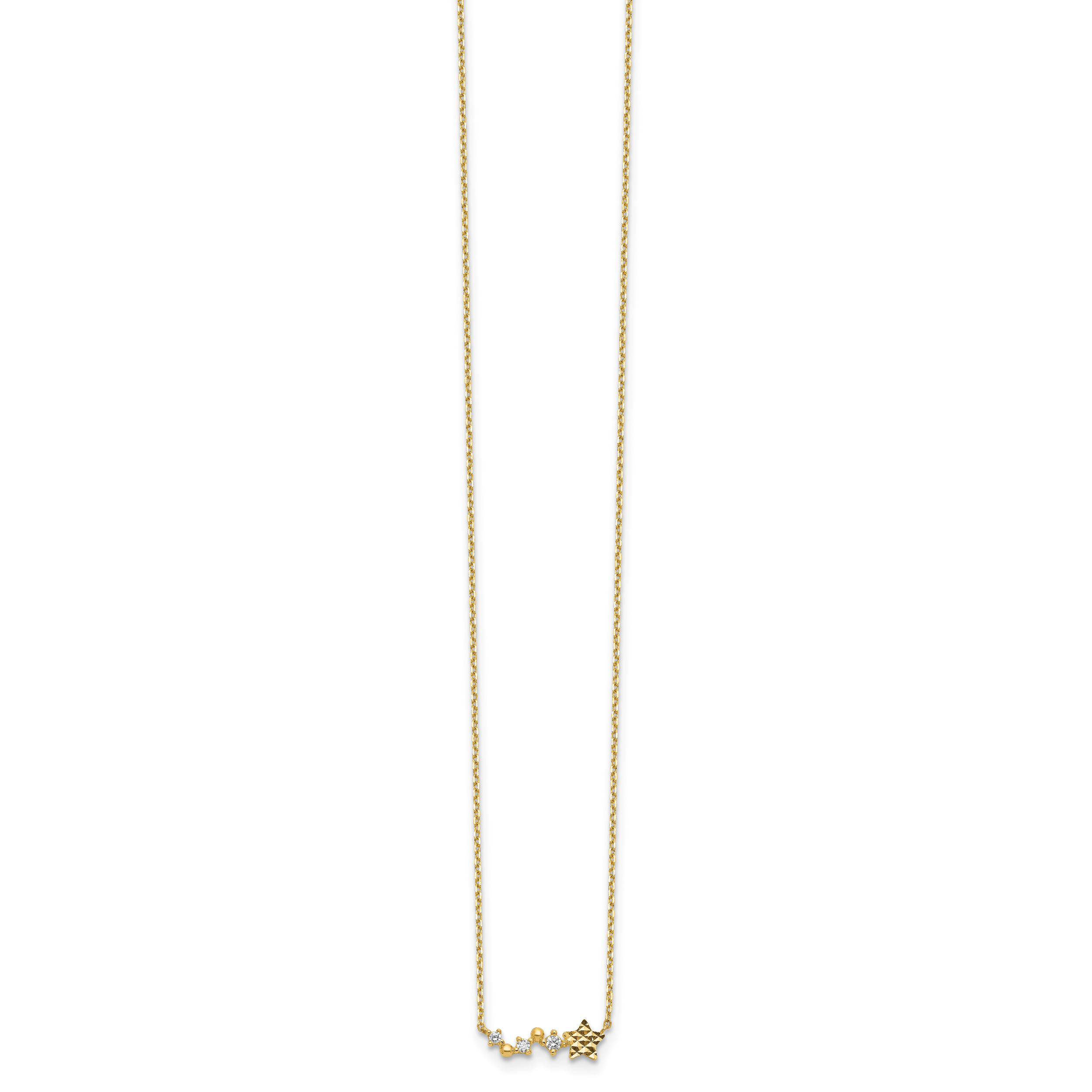 14K Gelbgold Diamantiert Stern Zirkonia mit 2 Zoll Verlängerung Halskette