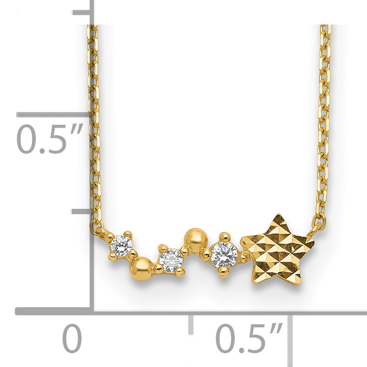 14K Gelbgold Diamantiert Stern Zirkonia mit 2 Zoll Verlängerung Halskette
