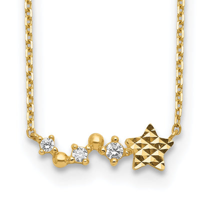14K Gelbgold Diamantiert Stern Zirkonia mit 2 Zoll Verlängerung Halskette