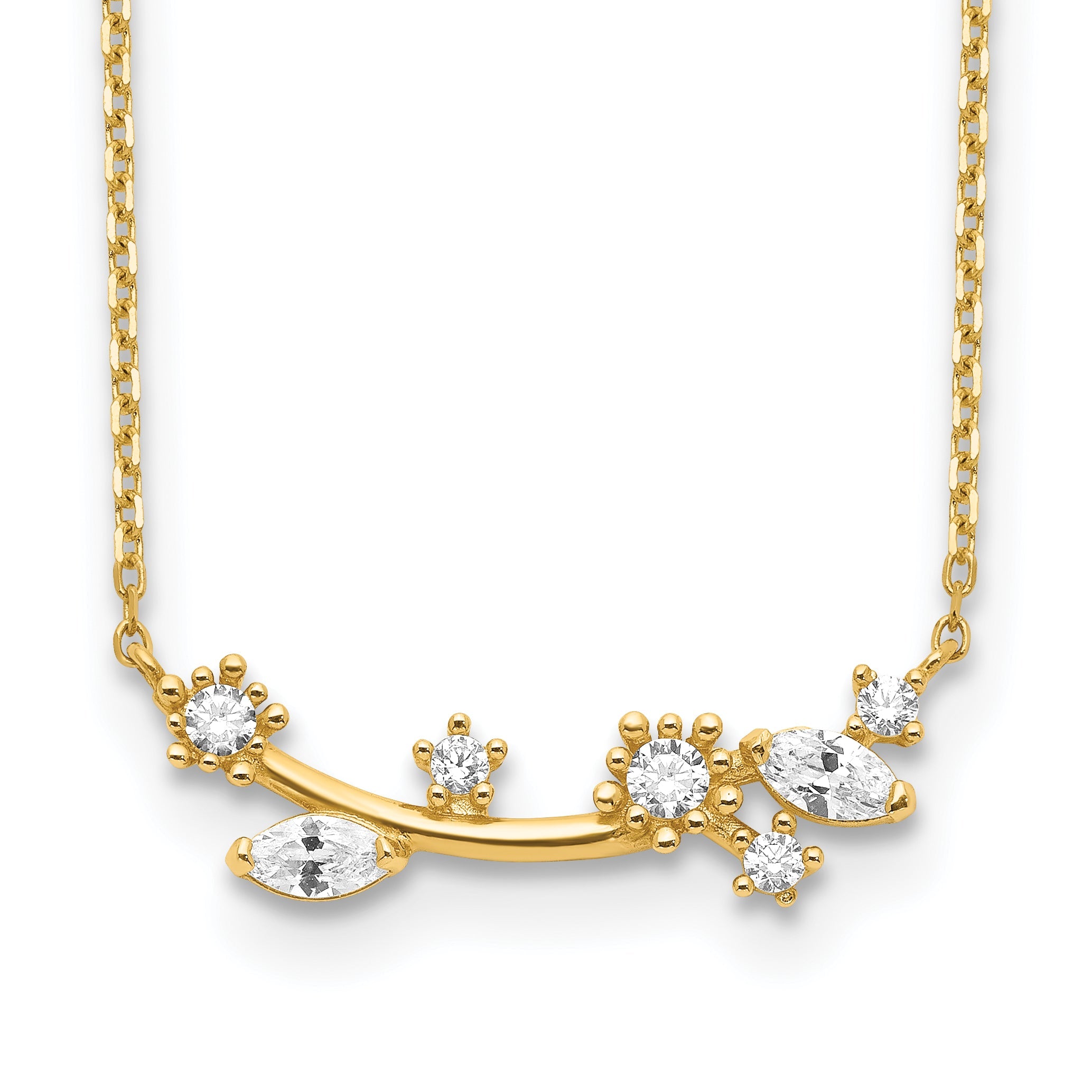 14K Gelbgold Blume mit Kristall & Zirkonia 2 Zoll Verlängerung Halskette