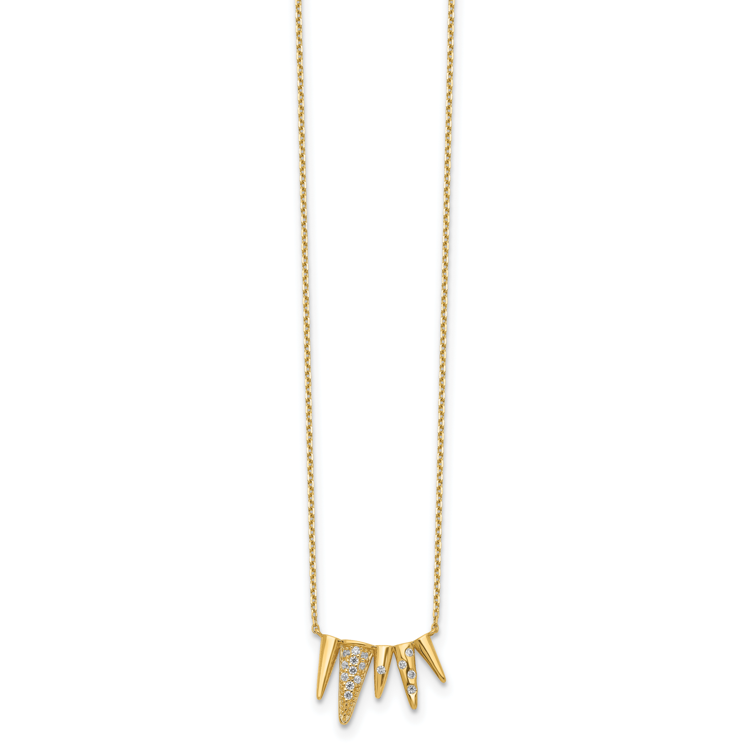 14K Gelbgold Decorated Triangles Zirkonia mit 2 Zoll Verlängerung Halskette