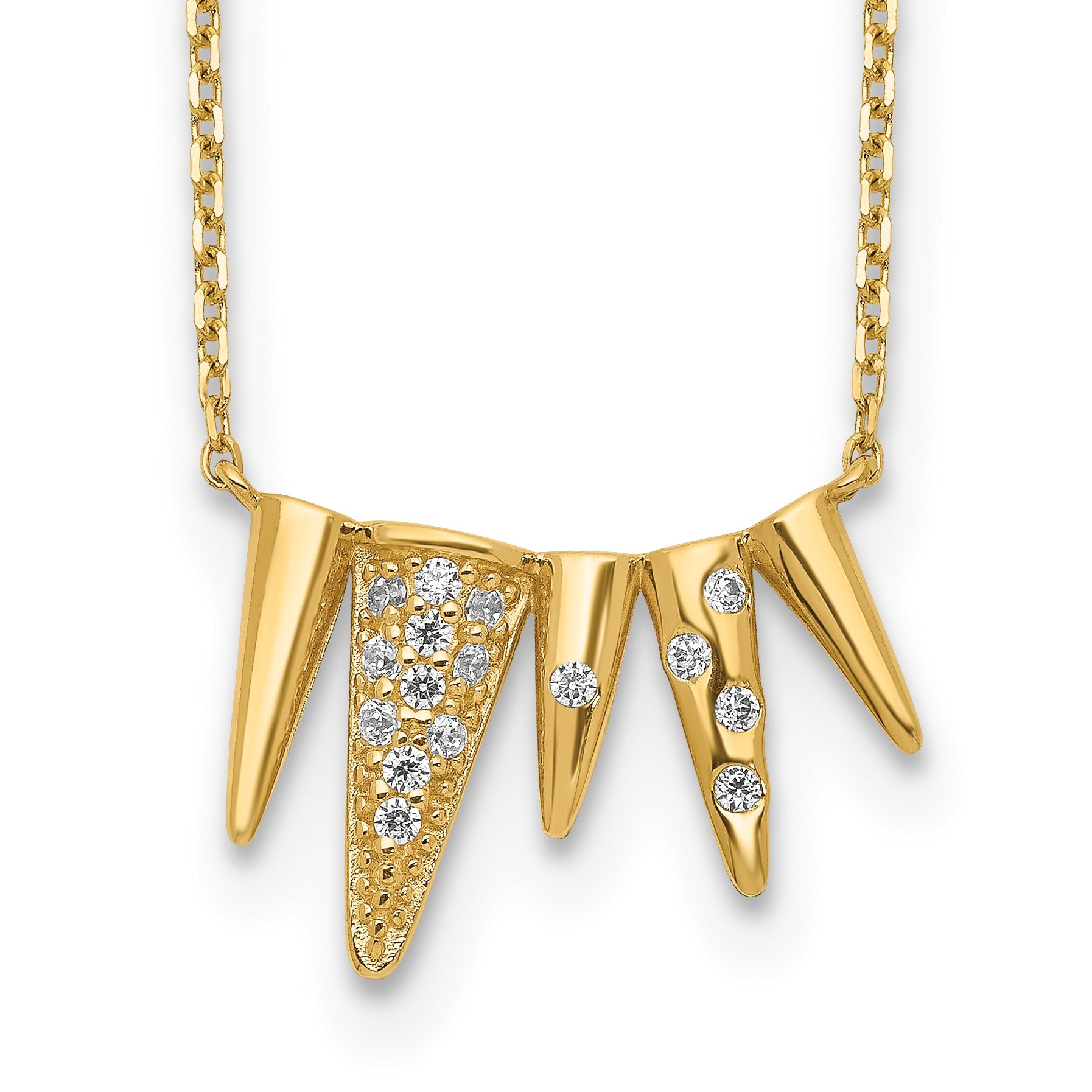 14K Gelbgold Decorated Triangles Zirkonia mit 2 Zoll Verlängerung Halskette