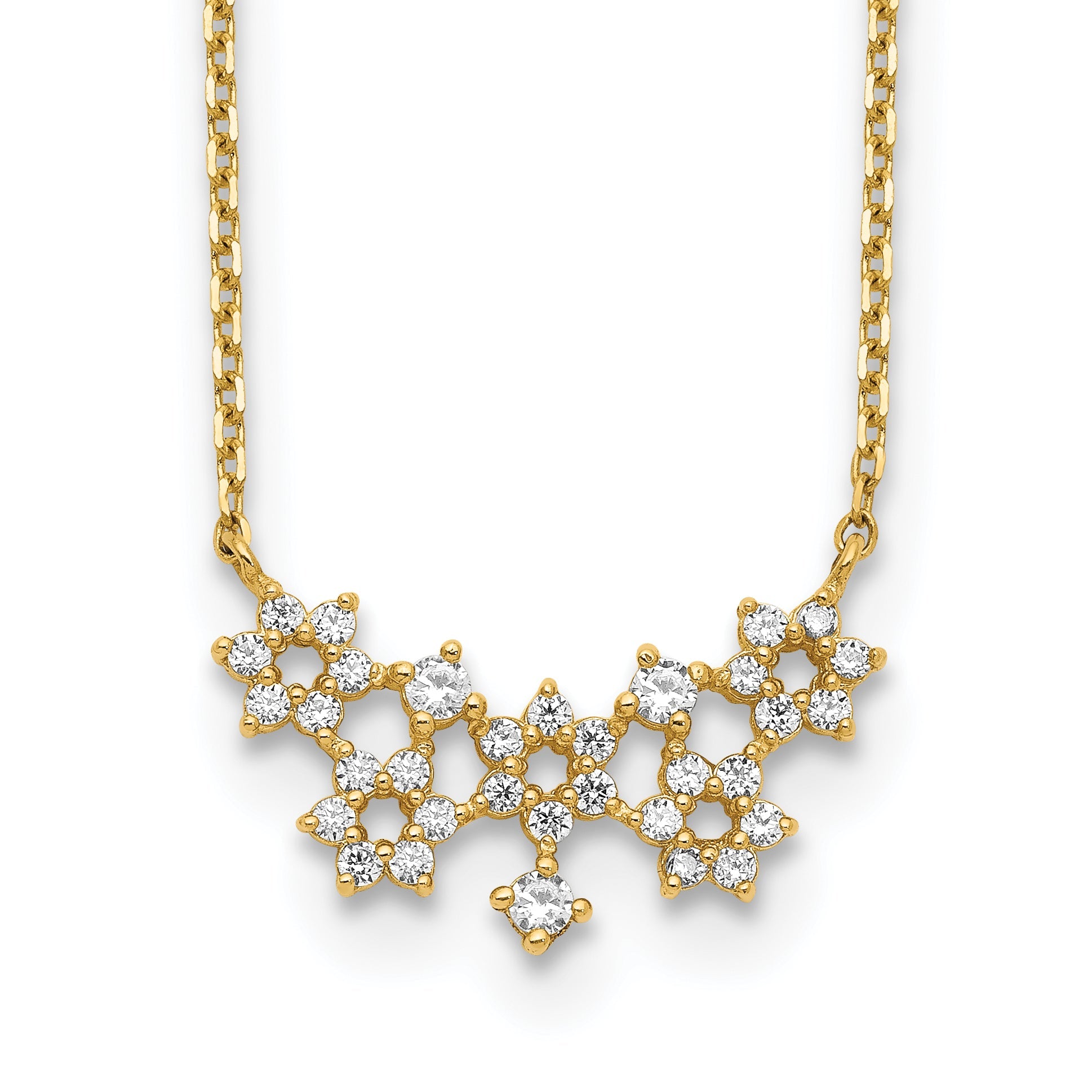 14K Gelbgold Zirkonia Cluster mit 2 Zoll Verlängerung Halskette