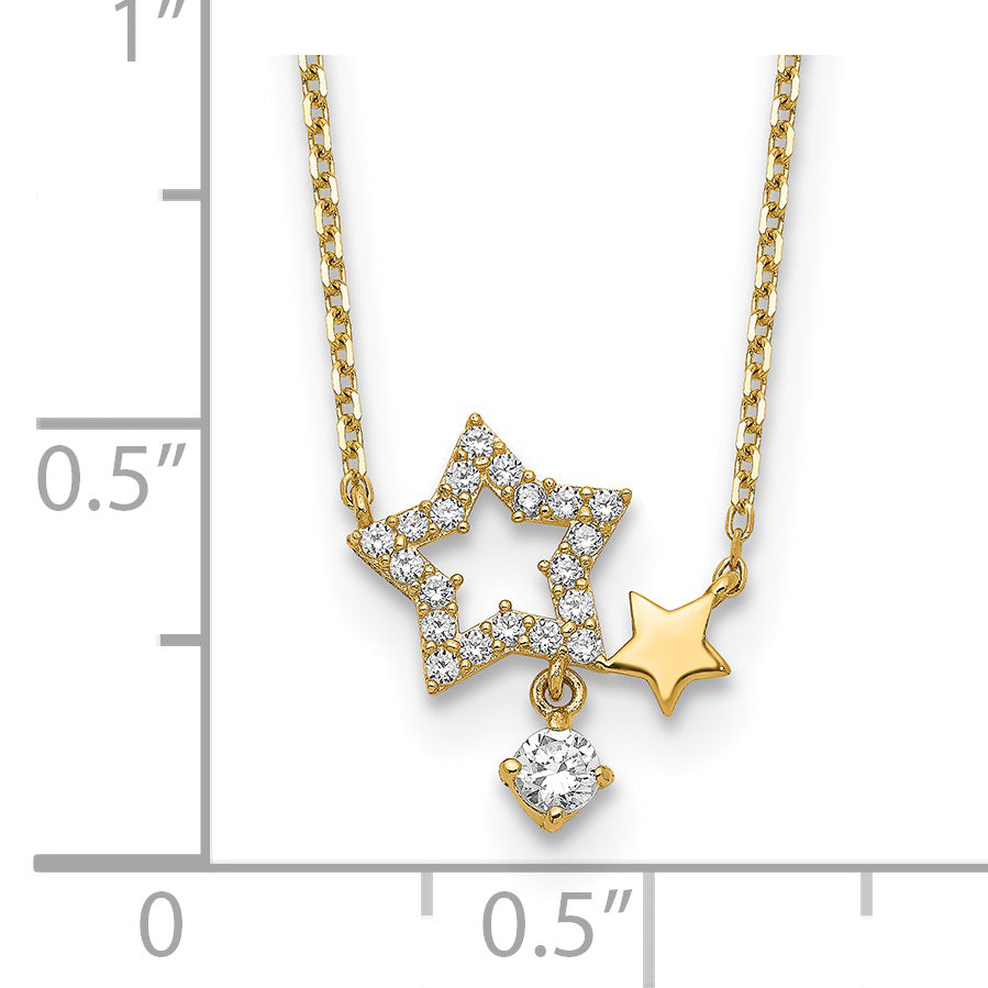 14K Gelbgold Sterne Zirkonia Hängend mit 2 Zoll Verlängerung Halskette