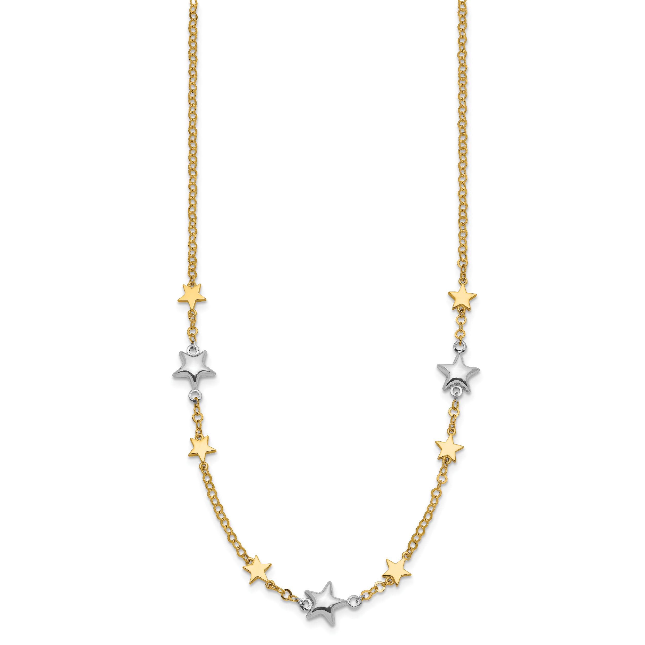 14K Bicolor Sterne mit 1 Zoll Verlängerung. Halskette