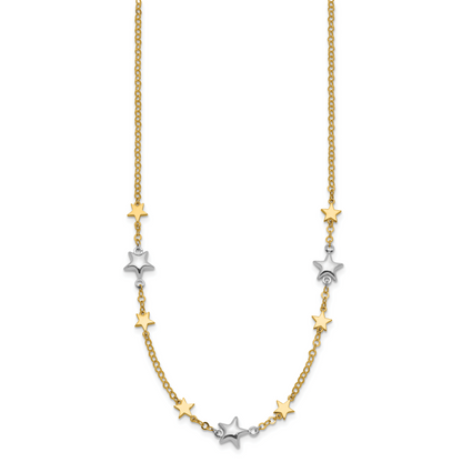 14K Bicolor Sterne mit 1 Zoll Verlängerung. Halskette