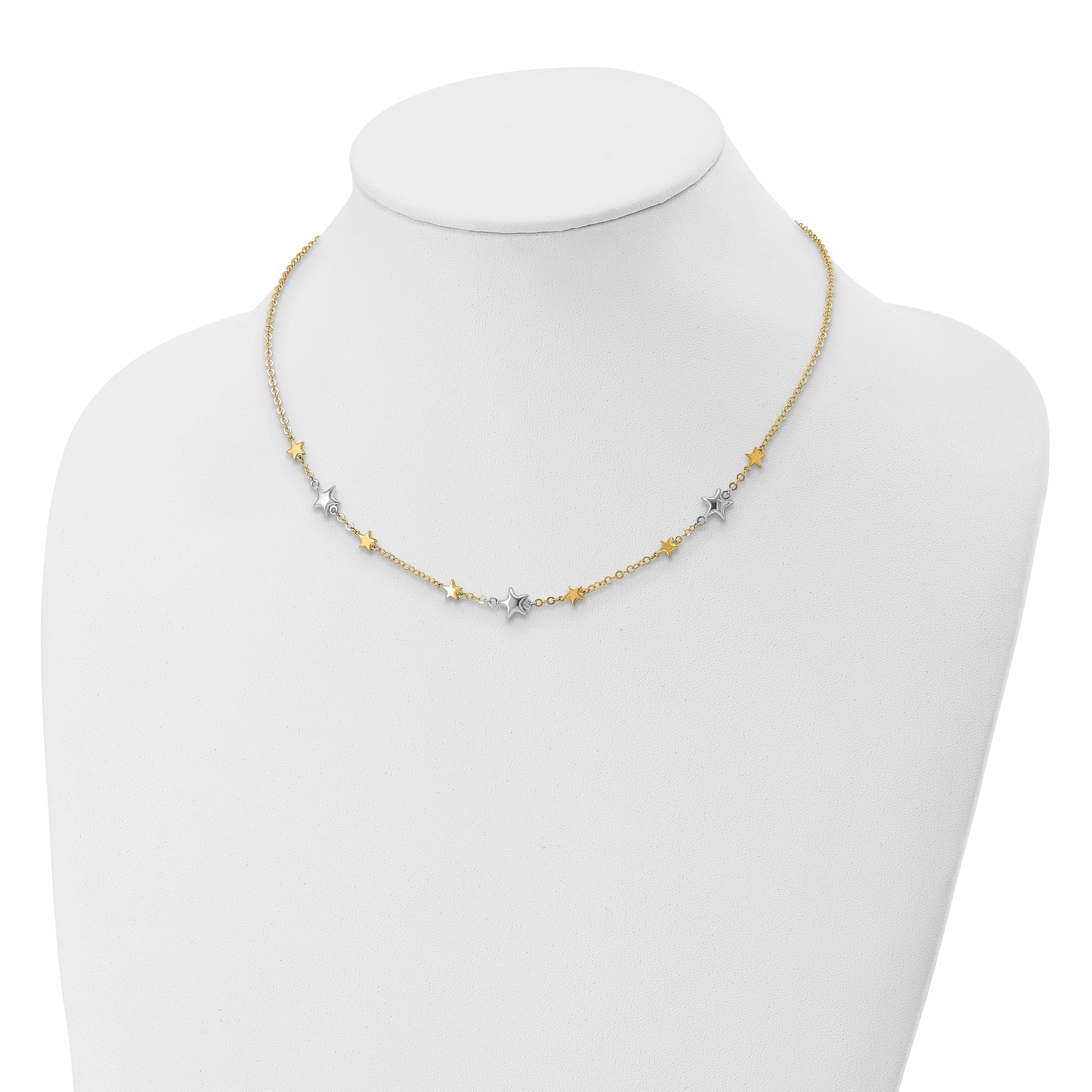 14K Bicolor Sterne mit 1 Zoll Verlängerung. Halskette
