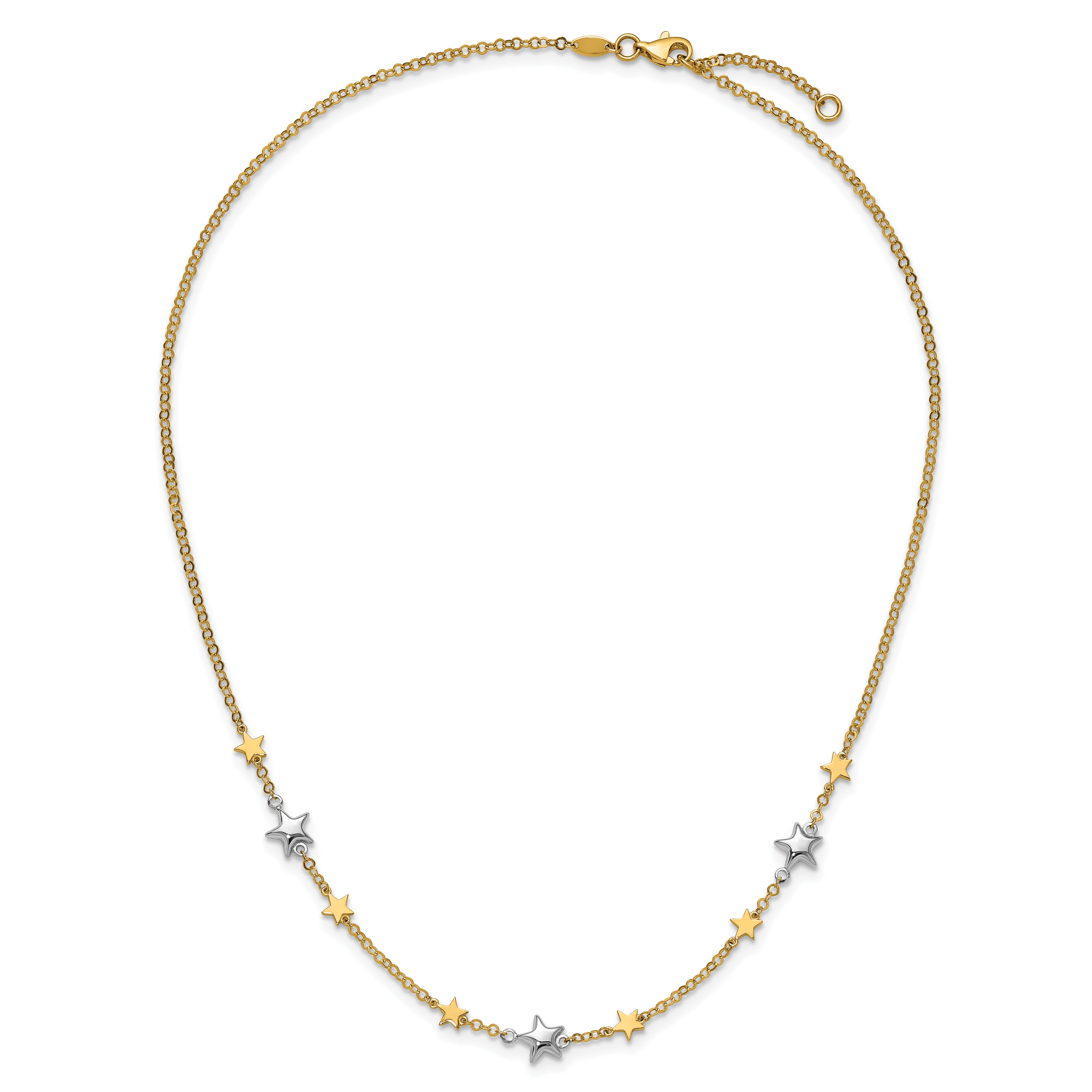 14K Bicolor Sterne mit 1 Zoll Verlängerung. Halskette
