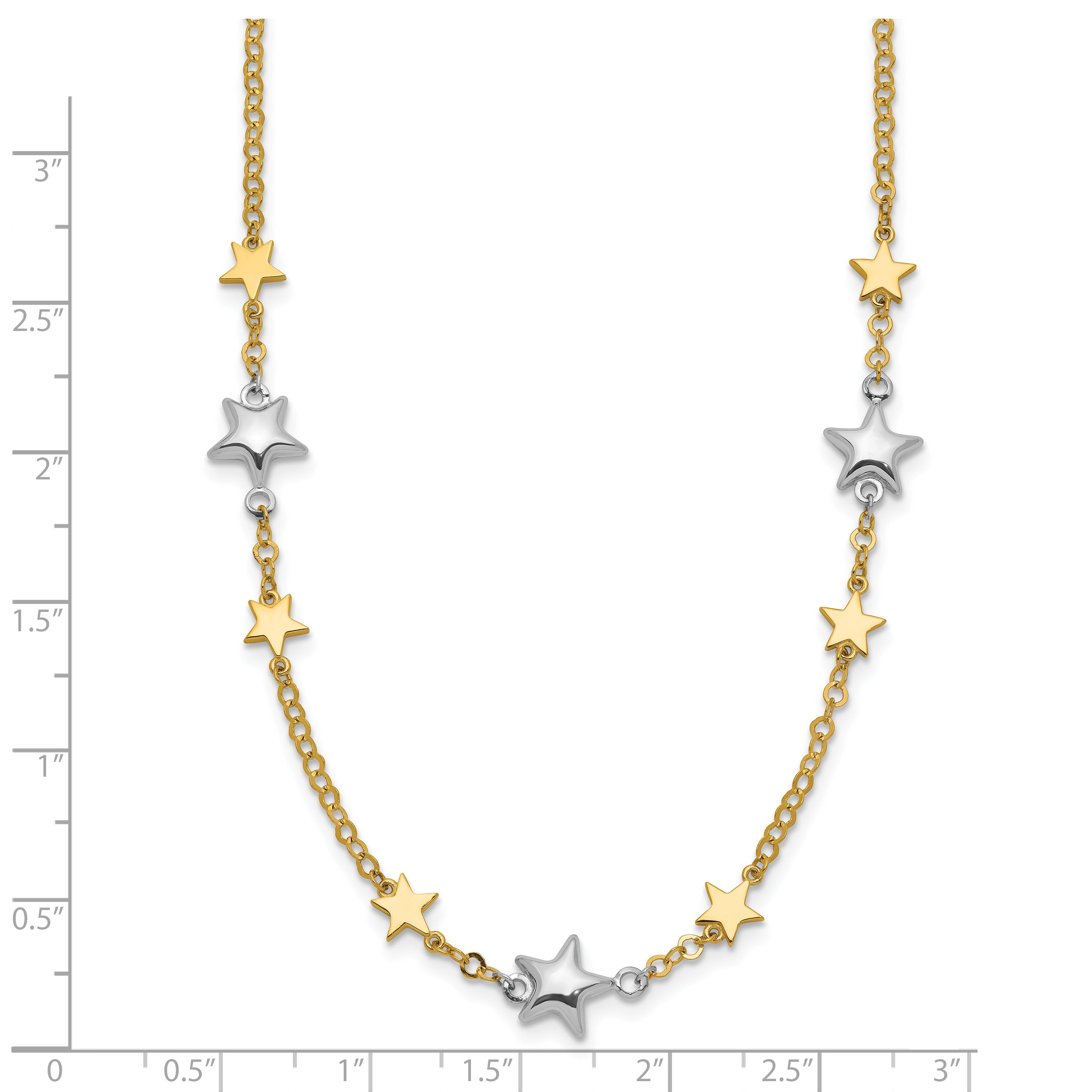 14K Bicolor Sterne mit 1 Zoll Verlängerung. Halskette