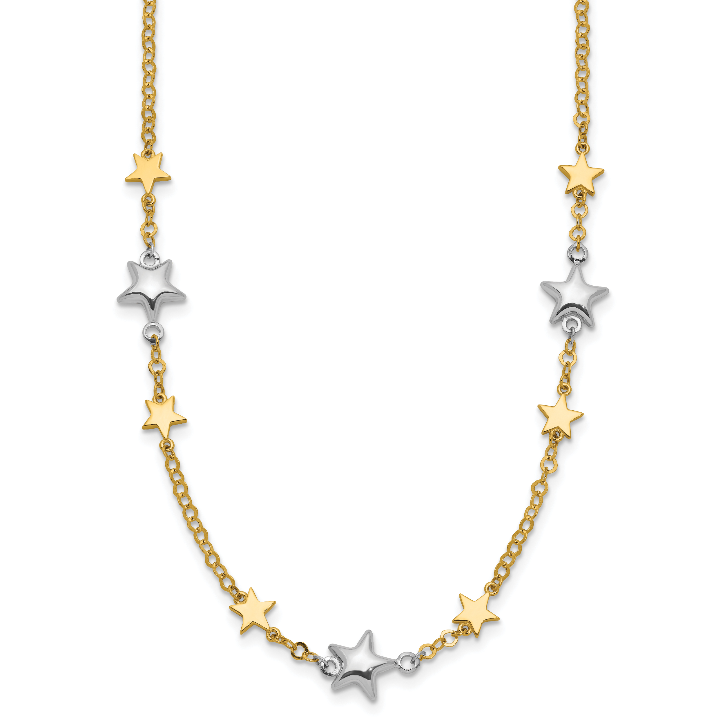 14K Bicolor Sterne mit 1 Zoll Verlängerung. Halskette
