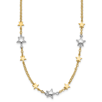 14K Bicolor Sterne mit 1 Zoll Verlängerung. Halskette