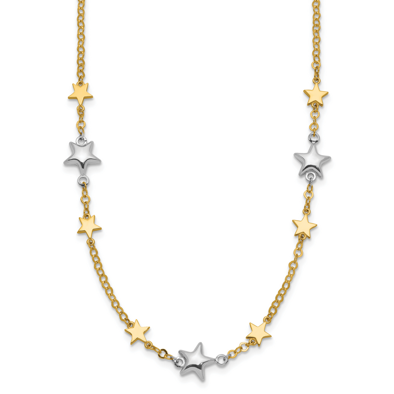 14K Bicolor Sterne mit 1 Zoll Verlängerung. Halskette