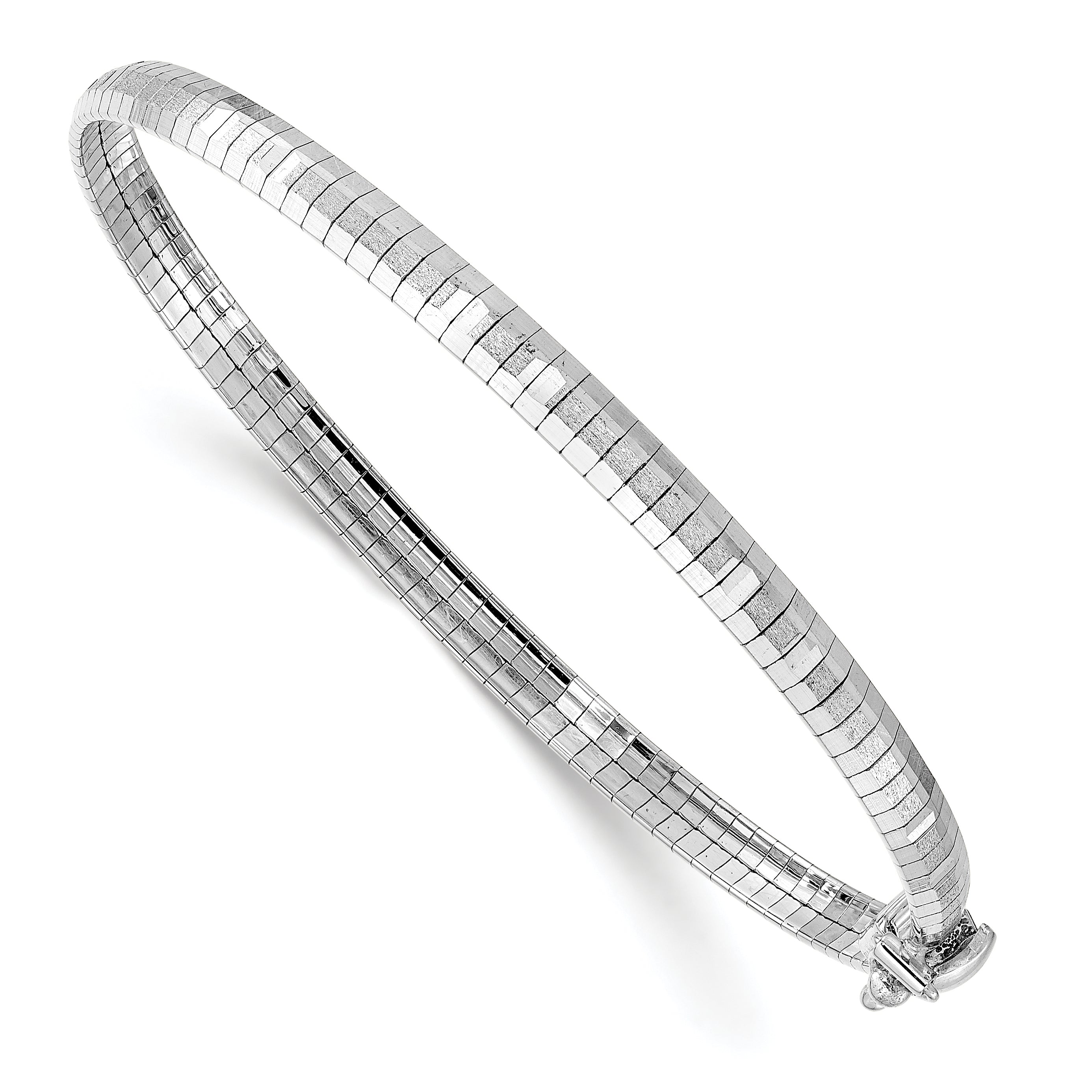 7.5 Zoll 14K Weiß Poliert & Satiniert Diamantiert Omega Armband