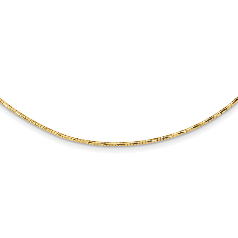 14K Gelbgold Poliert mit 2 Zoll. Verlängerung. Rund Gedreht Omega Halskette