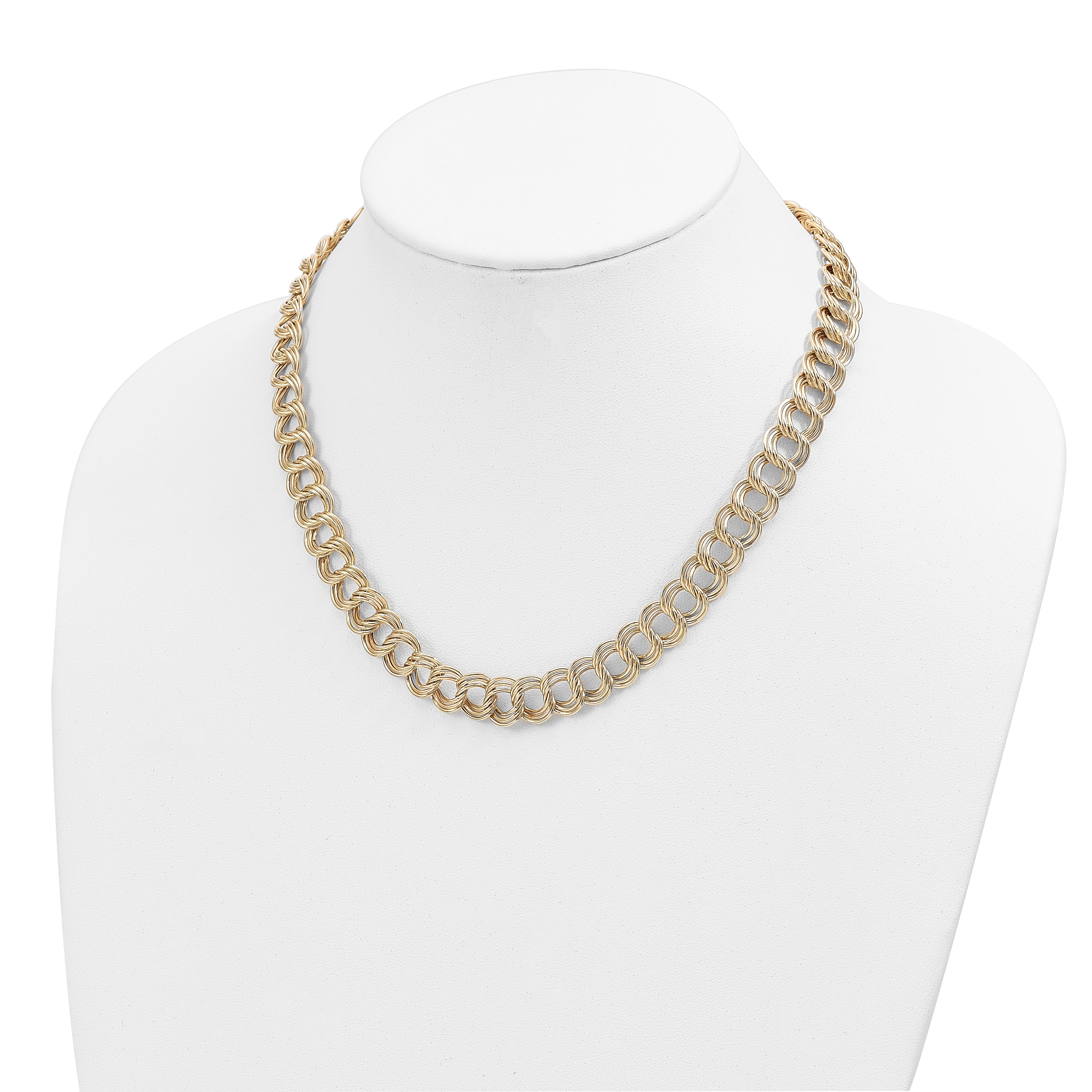14K Gelbgold Poliert Fantasie Dreifach Glieder Halskette