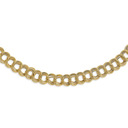 14K Gelbgold Poliert Fantasie Dreifach Glieder Halskette