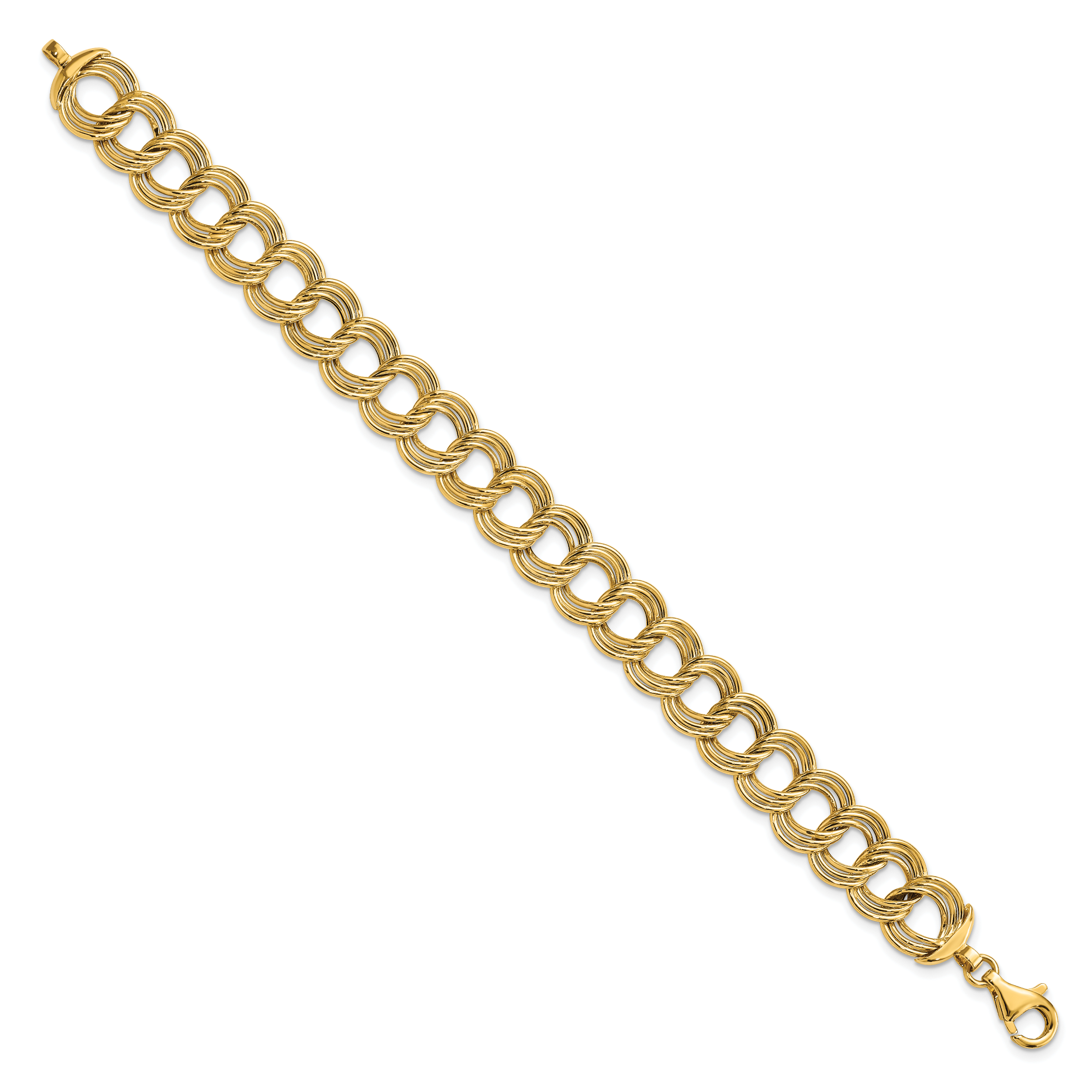 7.5 Zoll 14K Poliert Fantasie Dreifach Glieder Armband