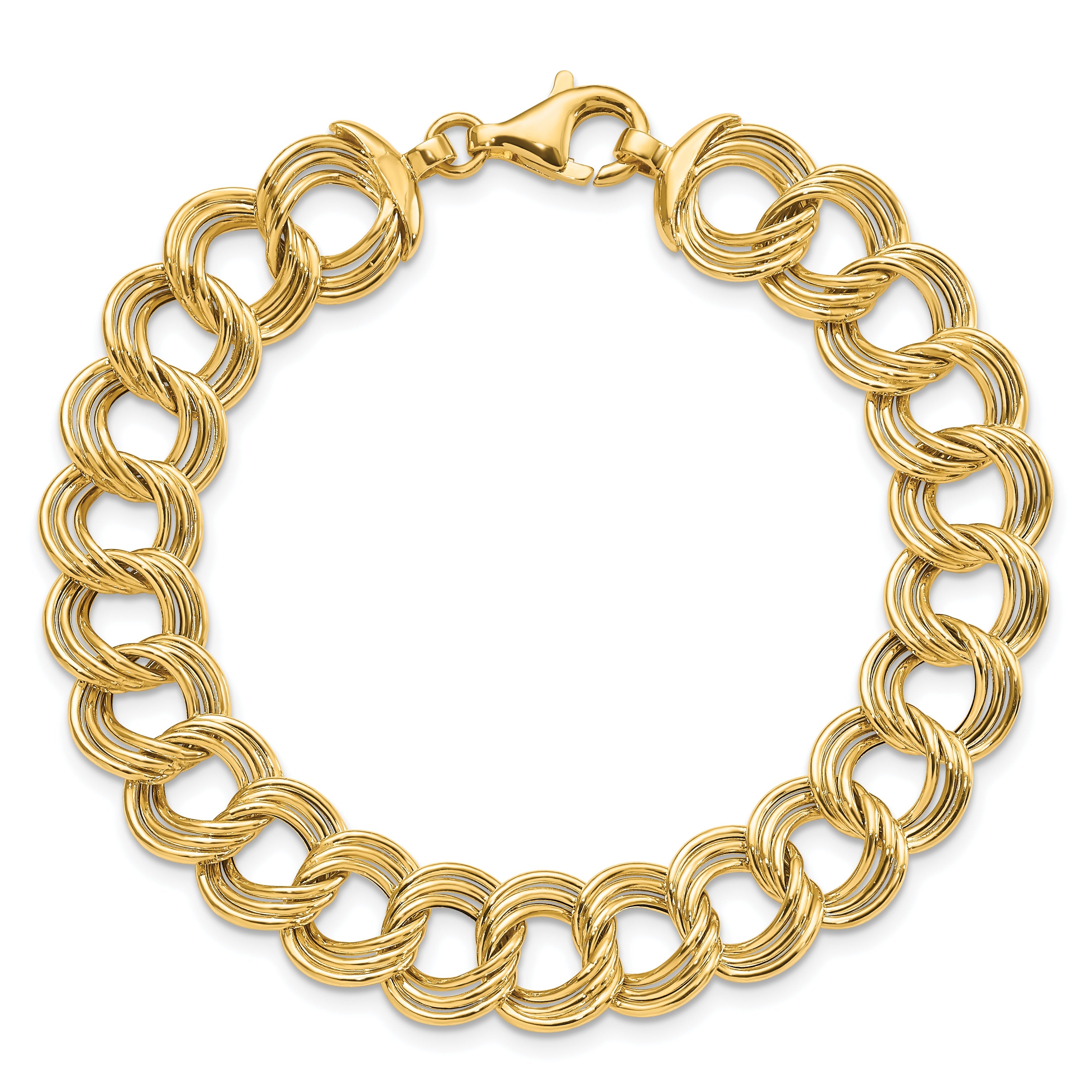 7.5 Zoll 14K Poliert Fantasie Dreifach Glieder Armband