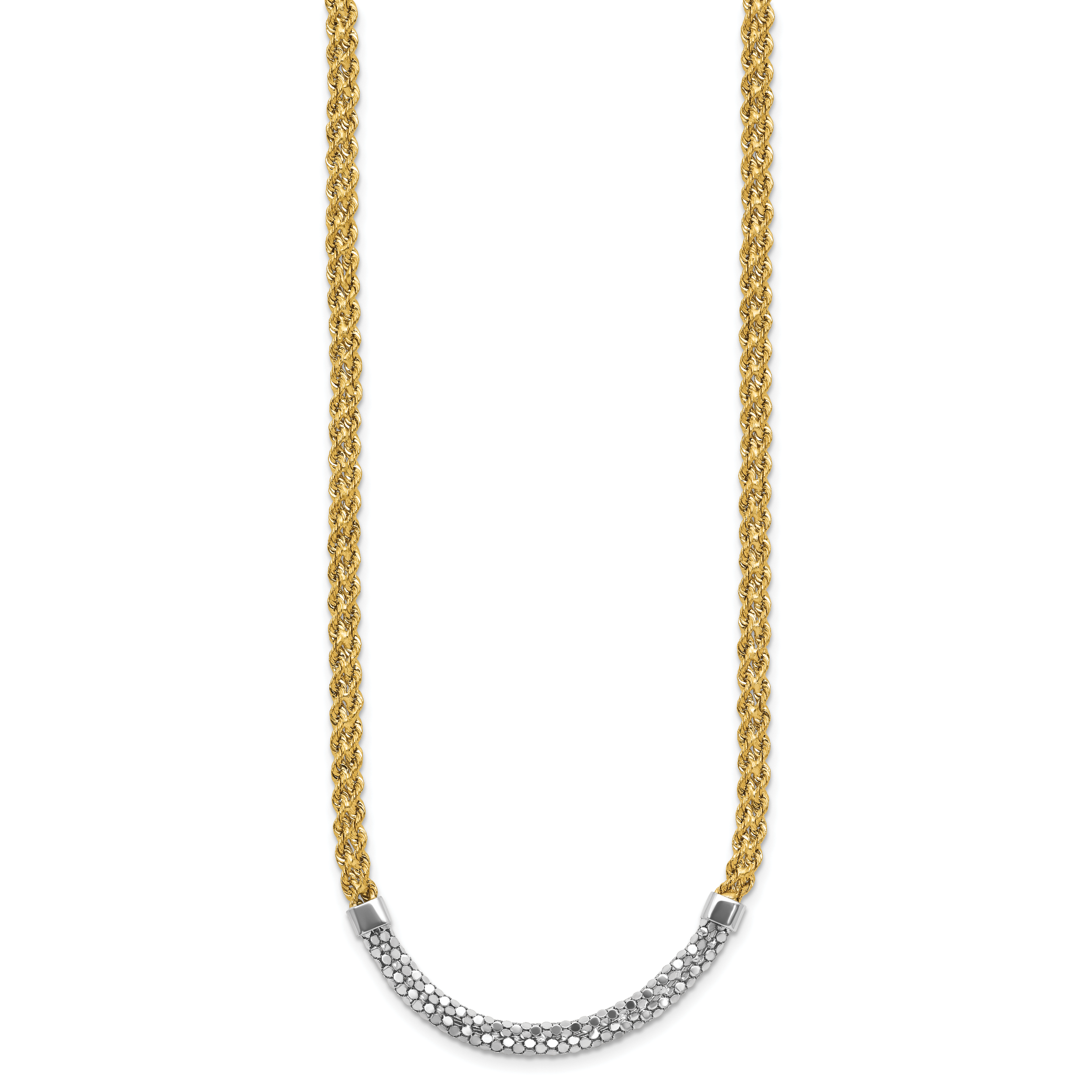 14K Gelb & Rhodium Weiß Diamantiert Gedreht Fantasie Halskette
