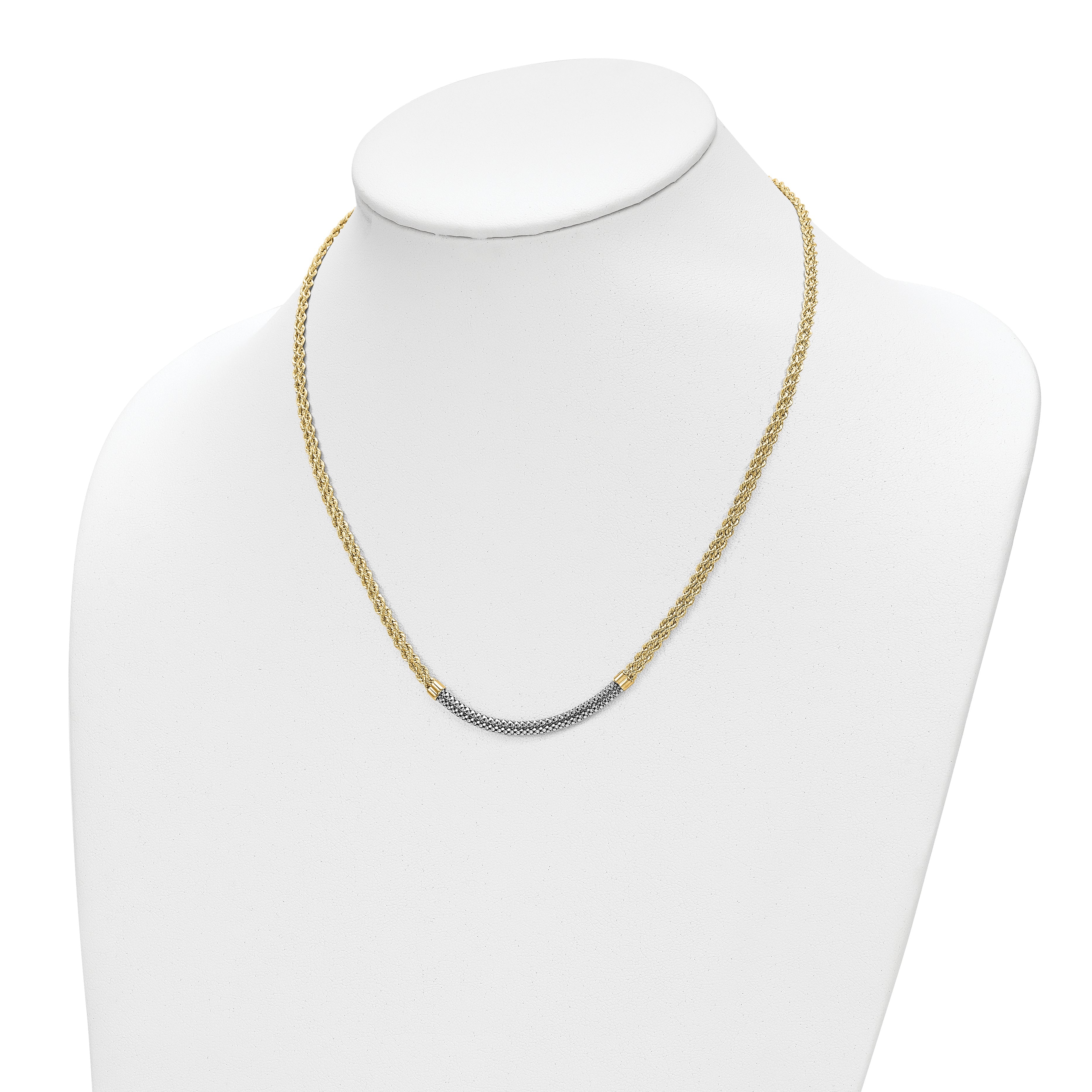 14K Gelb & Rhodium Weiß Diamantiert Gedreht Fantasie Halskette