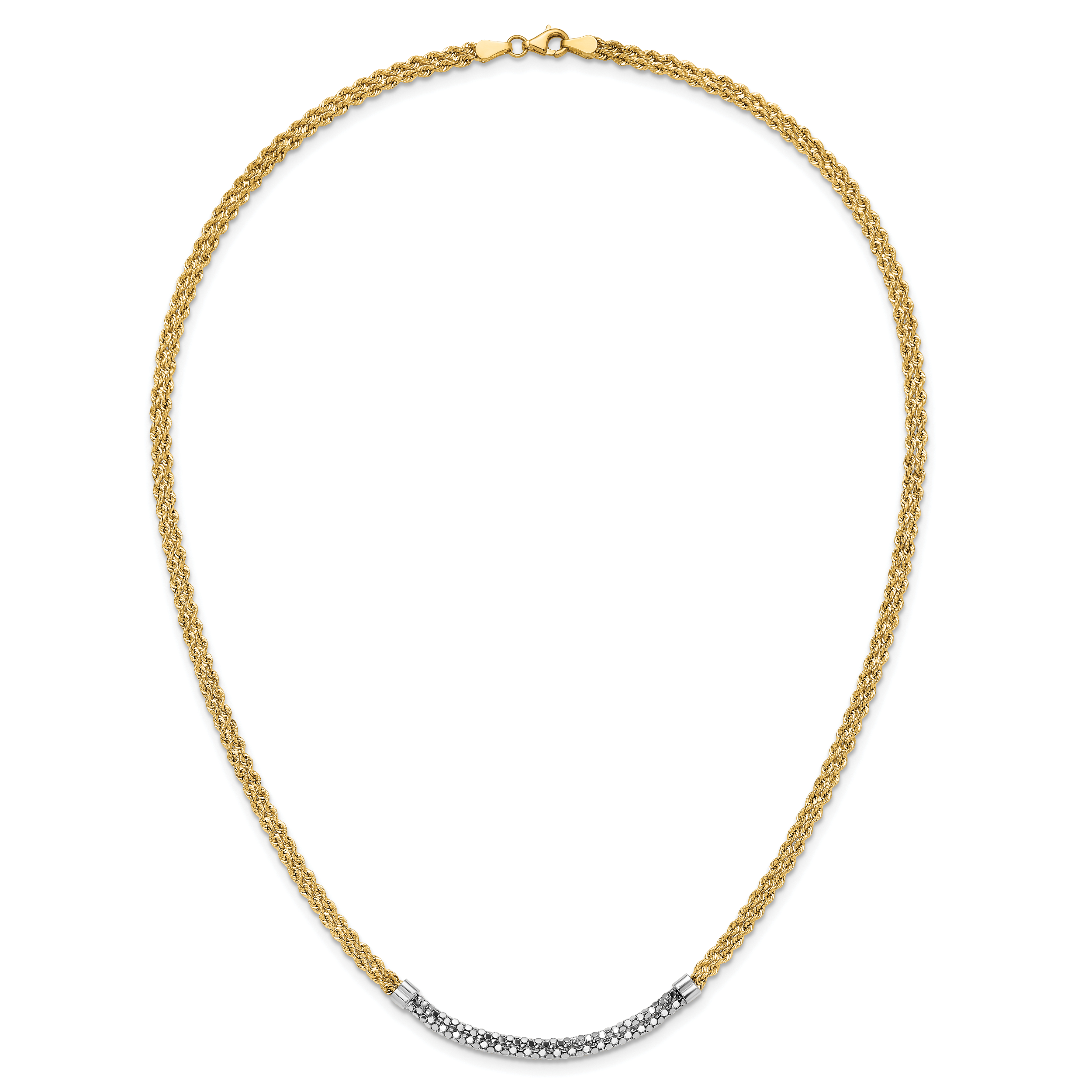 14K Gelb & Rhodium Weiß Diamantiert Gedreht Fantasie Halskette