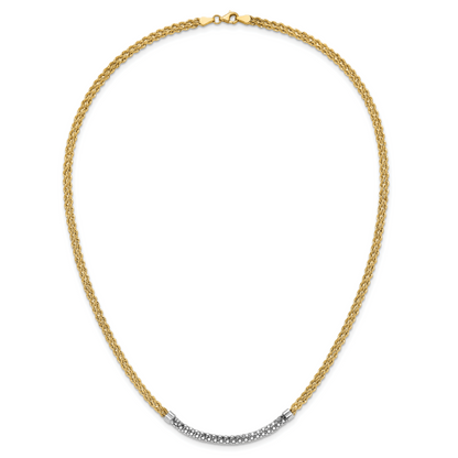 14K Gelb & Rhodium Weiß Diamantiert Gedreht Fantasie Halskette